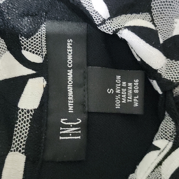 INC International Concepts Black White Betlted Button Blouse Shirt - Picture 2 of 8